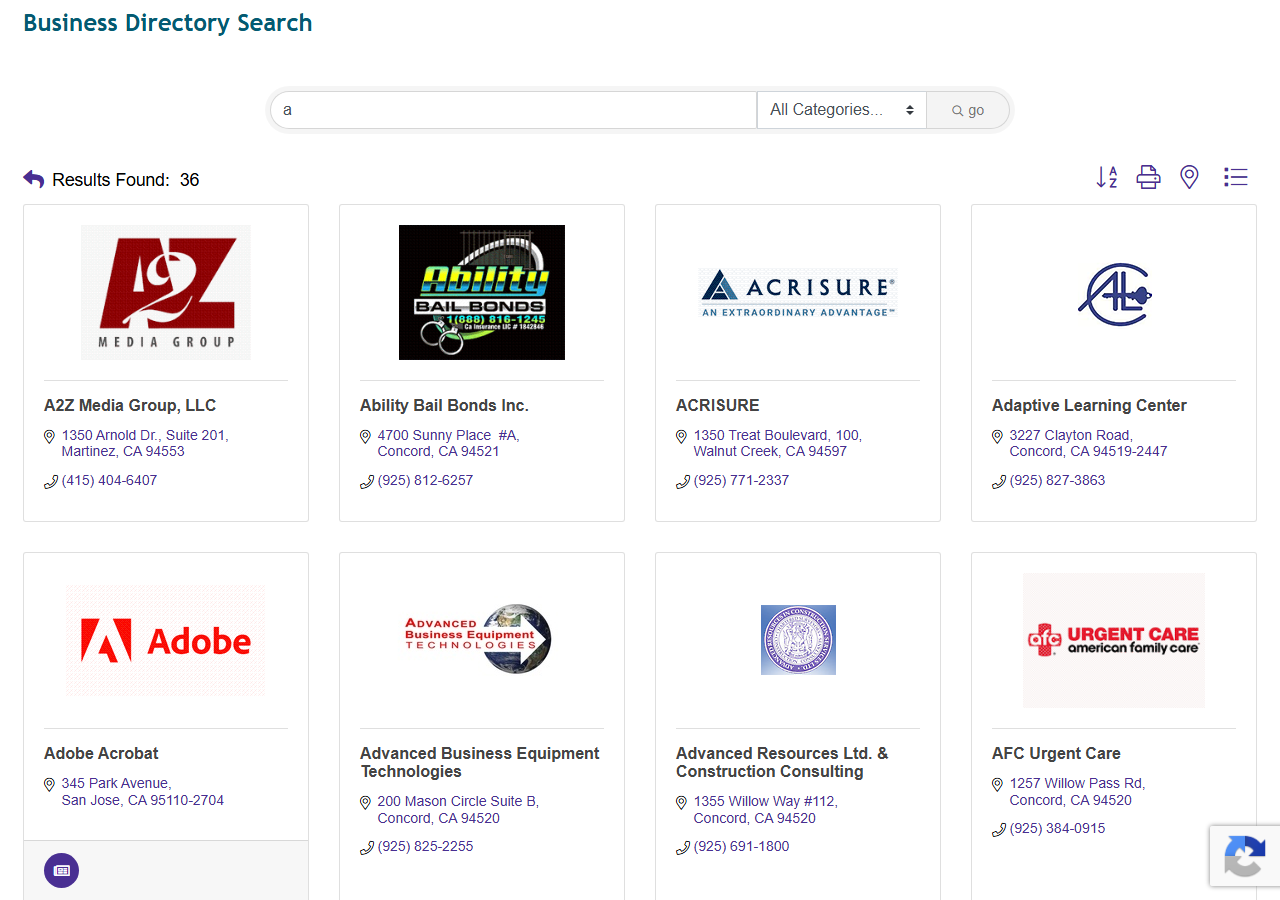 The public member directory on a Chamber of Commerce site