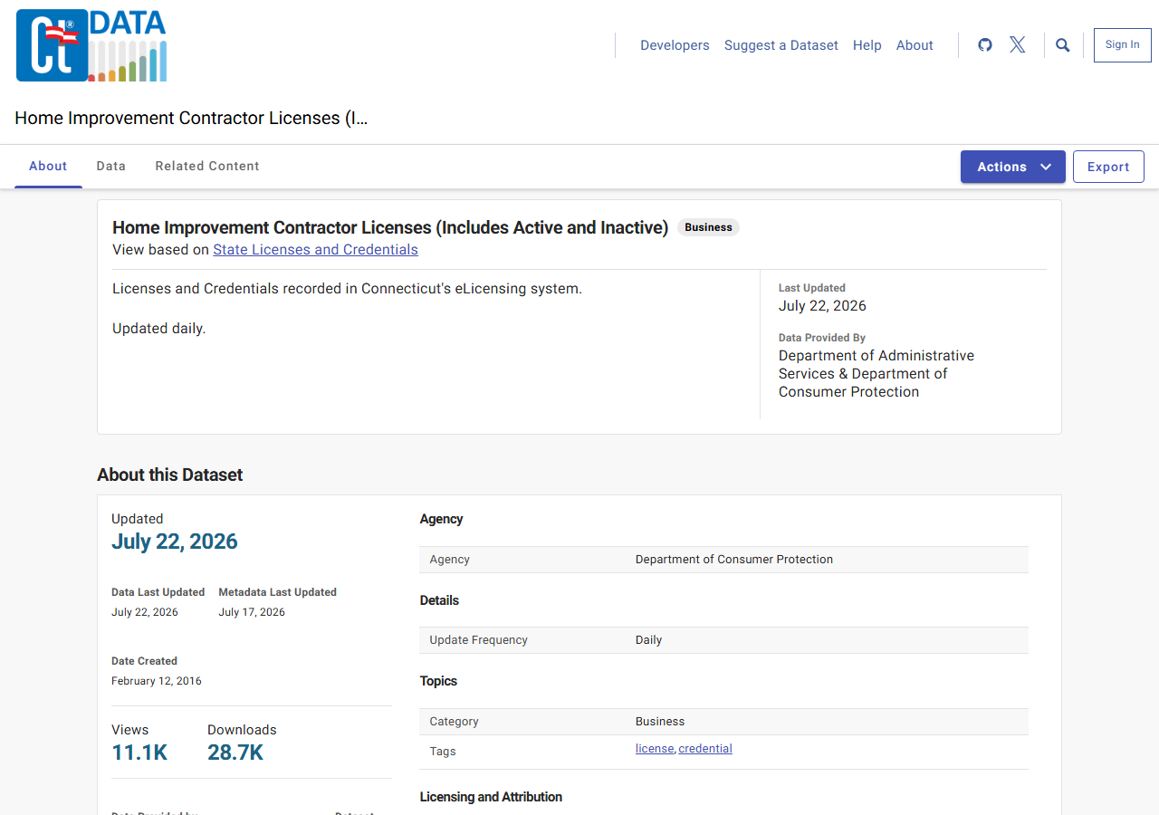 The public search form on CT DCP (Socrata)