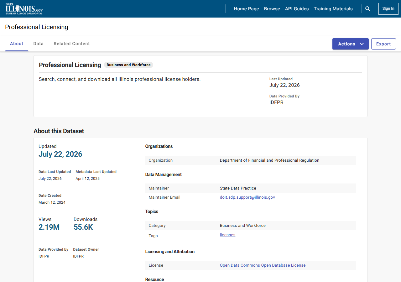 The public search form on IDFPR (Socrata)