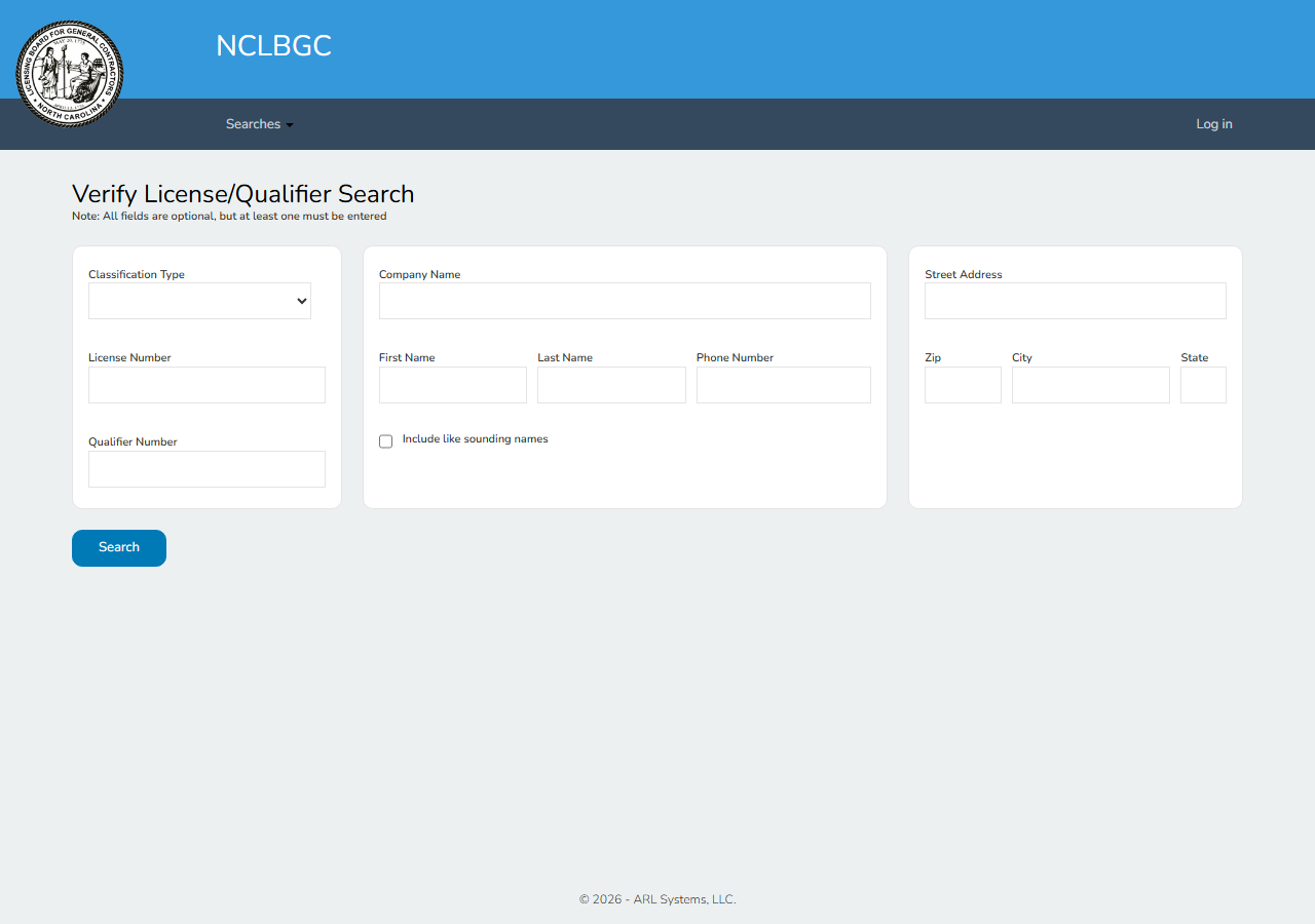 The public search form on NCLBGC